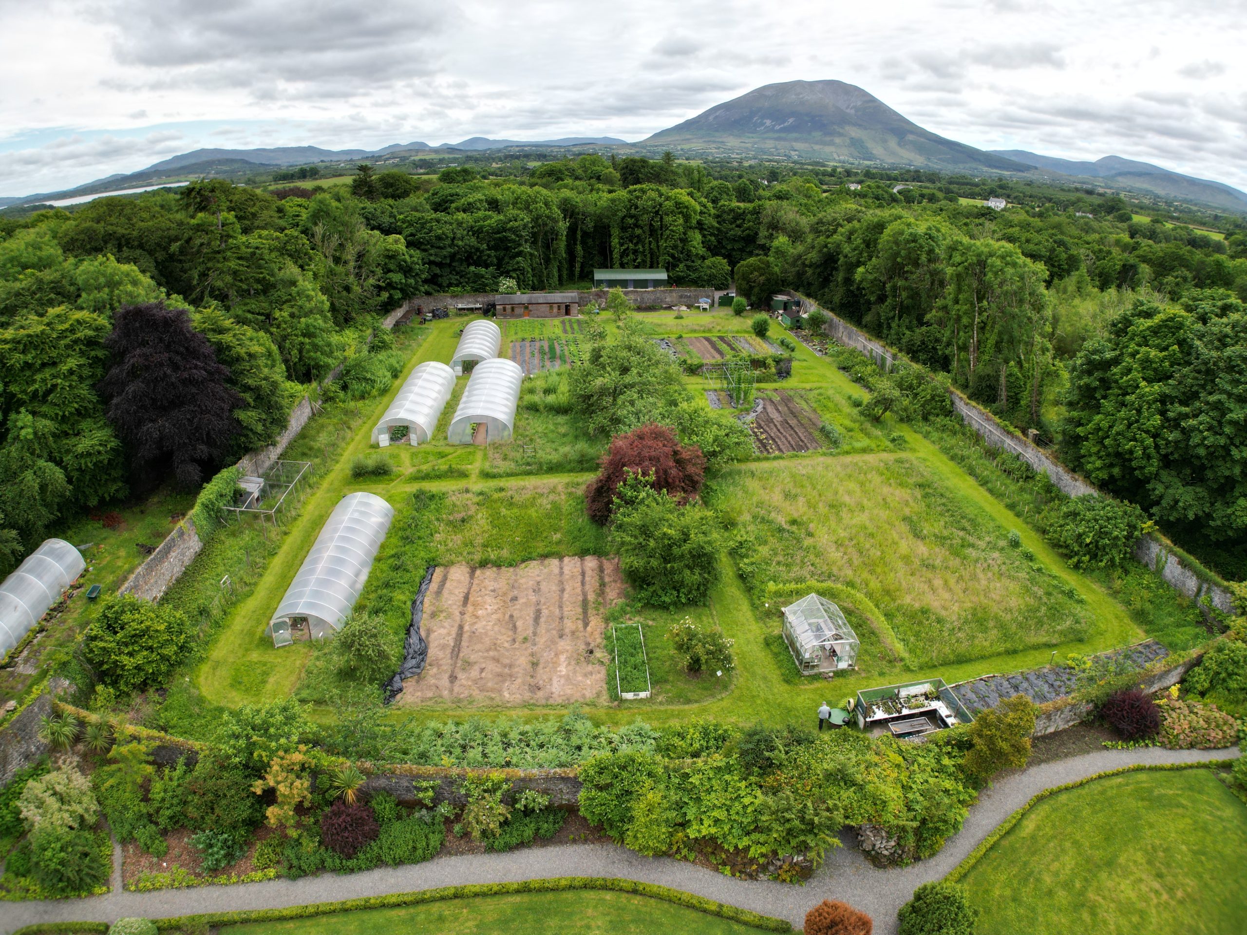 Aerial image of North Mayo Heritage centre with Nehpin in the background